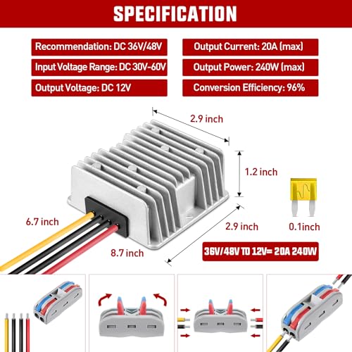 Nilight 48 V to 12 V Waterproof DC Voltage Converter – High-Efficiency 240 W Regulator for Golf Carts & Electric Scooters – Reliable Step-Down Power Supply with Overcurrent Protection and Easy Installation for Enhanced Energy Performance