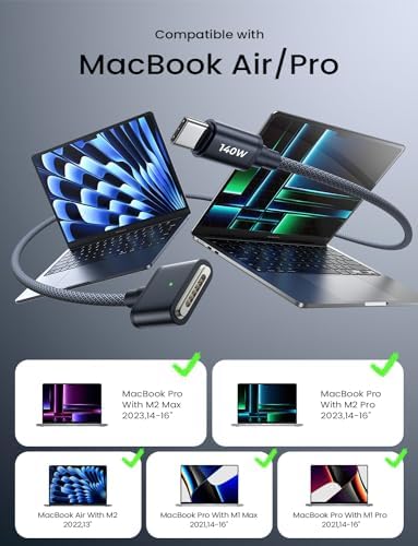 LISEN 6.6 ft USB-C to Mag-Safe 3 Charging Cable for Mac Book Air & Pro (2022-2024) – Premium Rapid Charging Solution, Durable Design with Elegant Midnight Finish, Ideal for Seamless Power Delivery and Enhanced Device Safety
