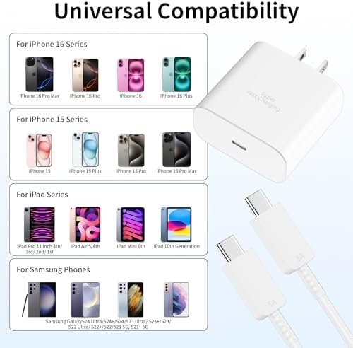 Ultimate 45 W USB-C Fast Charging Station Duo for i Phone 16 – Includes Two 10 FT Ultra-Durable USB-C Cables for Maximum Charging Flexibility – Perfect for i Phone 16/16 Plus/16 Pro/16 Pro Max & i Pad – Engineered with Advanced Overheat Protection and Compact Design for Effortless Travel Efficiency