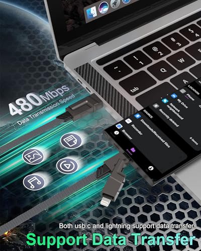 SHEZI Series 4-in-1 USB C Cable – 6 FT Fast Charging & Data Sync Cable with Lightning, Type C & USB A Connectors – 60 W Power Delivery, 480 Mbps Transfer Speed, Durable Nylon Braided Design for i Phone 16/15/14, i Pad, Samsung & Mac Book