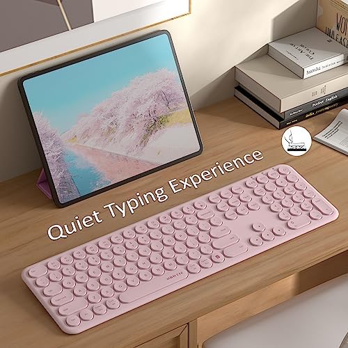 UBOTIE Wireless Green Keyboard – Stylish Full-Size Bluetooth & 2.4 GHz Dual Mode Keyboard with Unique Round Keycaps, Ultra-Slim Design & Quiet Scissor Switches for Effortless Typing on PC, MAC & Smart Devices – Perfect for Home & Office Use