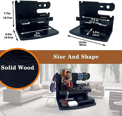 Gifts for Men Women Dad Husband Boyfriend Wood Phone Docking Station Nightstand Organizer for Men Birthday Gifts (Dark Brown) – Enhanced Compatibility and Speed