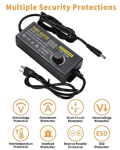 Versatile AOYADAISU 120 W Adjustable DC Power Supply with 14 Tips & Polarity Converter – Perfect for Fast Charging LED Strip Lights, Cameras, and More – 3 V-24 V Output with 5 A Maximum Current for Ultimate Compatibility and Performance