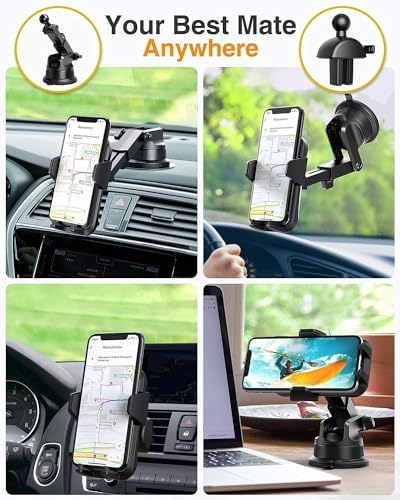 VANMASS 2024 Enhanced Universal Phone Holder – Super Suction Cup Mount for Car Dashboard, Window & Vent – Securely Fits i Phone 15 Pro Max, 14, 13 & More – Hands-Free Vehicle Cradle with 360-Degree Rotation – Sleek Blue Design for Ultimate Convenience and Safety