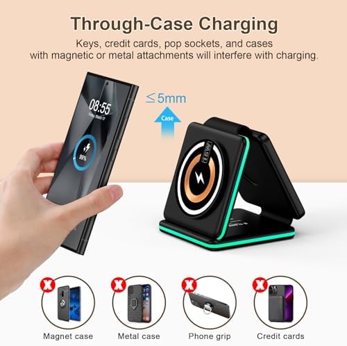Ultimate Foldable 3-in-1 Wireless Charging Station – 15 W Fast Charger for Samsung Galaxy S25 Ultra, S24, S23 Ultra, Watch 7/6/5/4/3, and Pixel 9/8 Pro – Portable Multi-Device Travel Charger with Enhanced Compatibility and Sleek Design for Effortless Power Management