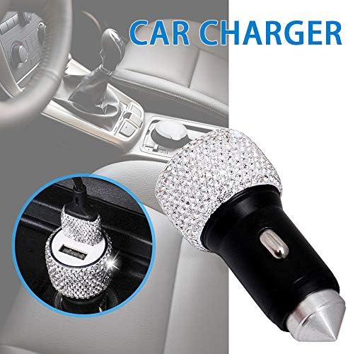 Chic Rhinestone Dual USB Car Charger & 3-in-1 Braided Charging Cable Set – Stylish Bling Accessories for Fast Charging & Enhanced Compatibility – Perfect for Women’s Vehicles in Silver