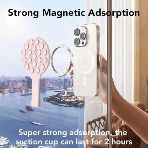 Mag Safe-Compatible Silicone Suction Cup Phone Mount with Integrated Mirror for Effortless Selfies and Video Calls – Hands-Free i Phone Accessory in Chic Pink for Ultimate Convenience and Versatility