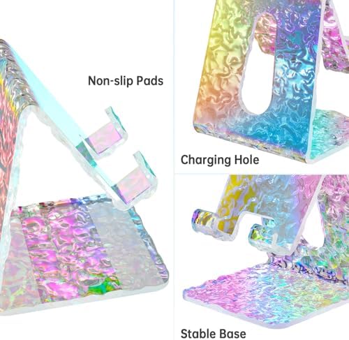 Tomorotec Adjustable Angle Acrylic Cell Phone Stand for Desk, Foldable Acrylic Phone Holder Cute for Office, Portable Non-Slip Desktop Smartphone Holder, Fit for iPhone Samsung Galaxy (Iridescent) – Enhanced Compatibility and Speed