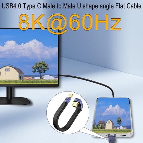QIANRENON 240 W USB4.0 C PD U-Shape Short Cable – High-Speed 40 Gbps Data Transfer & 8 K Video Output – Compact 13 cm Design for Ultimate Portability – Durable, Tangle-Free Solution for Laptops, Smartphones, and Tablets