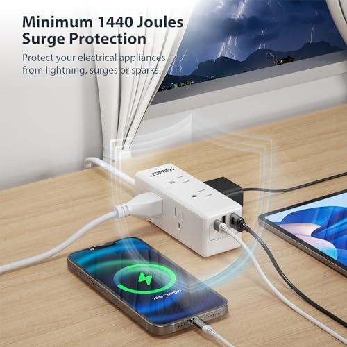 Universal European Travel Plug Adapter with USB-C – TOPREK 9-in-1 Power Strip for US to Europe with 6 Outlets & 3 USB Ports, 3 FT Extension Cord for Seamless Charging in Germany, France, Spain, Greece, and More – Ideal for Hotel and Airport Use