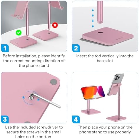 Cell Phone Stand, OMOTON Adjustable Angle Height Desk Phone Dock Holder for iPhone SE 2/11 / 11 Pro/XS Max/XR, Samsung Galaxy S20 / S10 / S9 / S8 and Other Phones (3.5-7.0-Inch), Rose Gold – Enhanced Compatibility and Speed