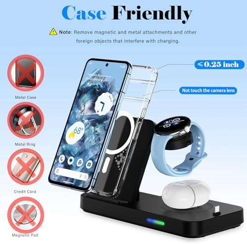 Ultimate 4-in-1 Foldable Wireless Charging Station for Google Pixel Devices – Fast Charge Your Pixel Watch, Smartphone, and Buds with 24 W Adapter – Compact, Portable Design for Effortless Charging On-the-Go – Enhanced Compatibility for Pixel 9 Pro/9/8 Pro/8/7/2/1 – Non-Slip Stability for Secure Power Solutions