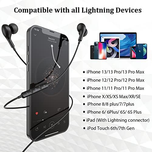 Guguearth Lightning Earbuds: Premium MFi Certified In-Ear Headphones for i Phone with Magnetic Design and Built-in Mic – Superior Sound Quality for i Phone 14, 13, 12, 11 Pro Max, XR, 8, 7 (Black) – Experience Tangle-Free Convenience and Ergonomic Comfort