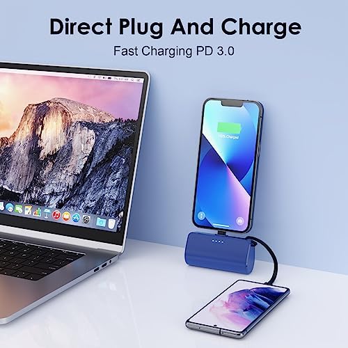 Ultra-Compact 5200 m Ah Power Bank with Built-in USB-C Cable – High-Speed Mini Charger for i Phone 15/14/13/12/XR/8/7/6 & Android Devices – Perfect On-the-Go Backup Solution for Busy Lifestyles with LED Battery Indicator and Enhanced Compatibility