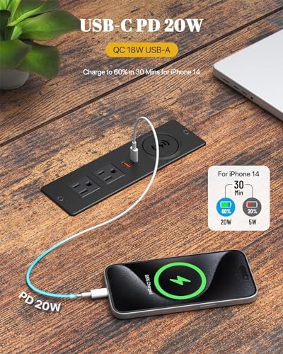 Revolutionize Your Charging Experience with the Kungfuking Recessed Power Strip – 20 W USB-C Fast Charging, 10 W Wireless Station, Dual AC Outlets & USB Ports, ETL Listed Flush Mount Design for Seamless Integration in Nightstands and Side Tables – Ultimate Versatility for Modern Living Spaces