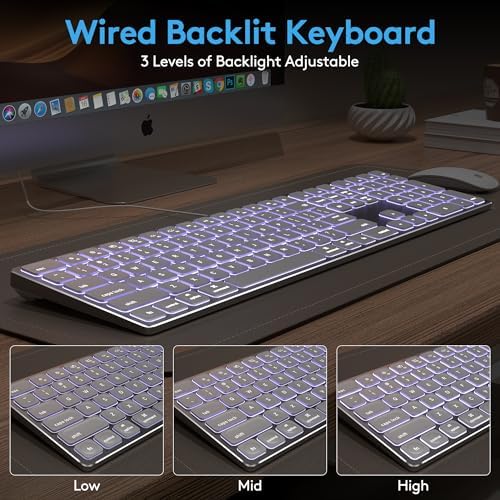 Sleek White Aluminum Backlit Keyboard for Apple Mac – USB-A & USB-C Wired with Numeric Keypad, Effortless Plug-N-Play Setup for i Mac, Mac mini & Mac Book Users – Enhance Productivity & Style with Premium Build and Low-Light Typing Comfort