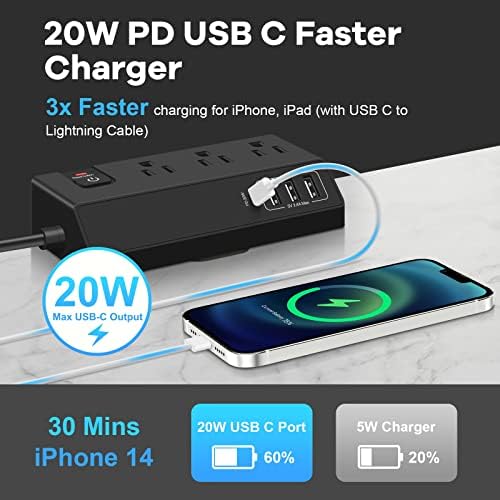 Ultimate 8-Outlet Power Strip Tower with 15 FT Extension Cord | Compact Surge Protector with 4 USB Ports & 20 W USB-C Fast Charging | Space-Saving Desk Organizer for Office & Home | Enhanced Compatibility for All Devices