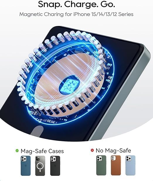 Kuulaa 10000 m Ah Magnetic Power Bank with LED Display – PD 20 W Fast Charging, Ultra-Slim Portable Charger for i Phone 16/15/14/13/12 – Mag Safe Wireless Battery Pack with Built-in Stand for Enhanced Mobility and Convenience