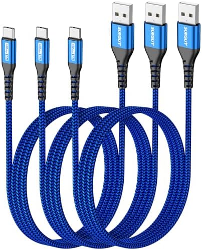 SUNGUY USB to USB C Cable 10FT[3Pack], USB A to USB C Cable 3A Type C Charger Fast Charging Nylon Braided for iPhone 16 15 Pro/Pro Max/Plus, Samsung Galaxy S23/S22/S21, USB C Devices – Enhanced Compatibility and Speed