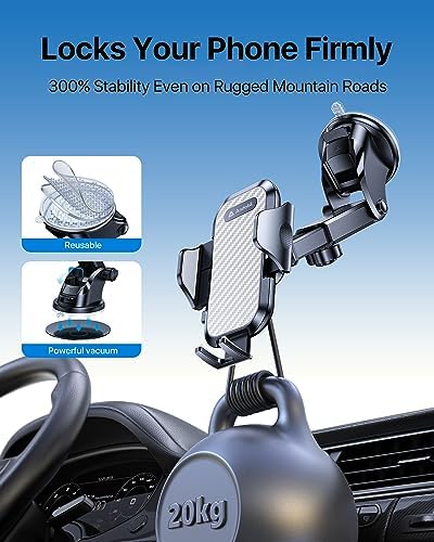 andobil Military-Grade Car Phone Holder Mount – Bumpy Road Resilient Dashboard & Windshield Universal Phone Holder for i Phone 16 Pro Max, 15, 14, 13 & Samsung Devices – Enhanced Stability, 360-Degree Rotation, and Easy Access to Navigation and Calls