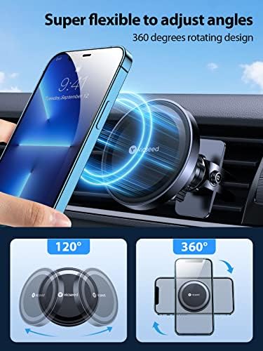 VICSEED Mag Safe Car Mount – Ultimate Magnetic Phone Holder for i Phone 16 Pro Max, 15, 14, 13, 12 Plus & Mini | 360-Degree Adjustable Vent Clip for Enhanced Safety & Convenience | Powerful Magnet for Unmatched Stability & Effortless Hands-Free Navigation | Sleek Design for Modern Vehicles
