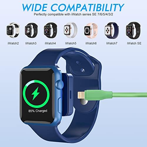 Dual-Purpose MFi-Certified USB A Fast Charger for Apple Watch & i Phone – 3.3 FT Wireless Charging Solution in Elegant Blue for Seamless Device Powering and Enhanced Compatibility with Air Pods