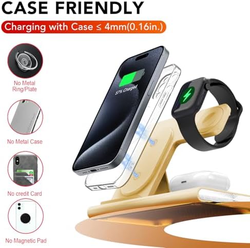 Ultra-Convenient 3-in-1 Foldable Wireless Charging Dock for Apple Devices – Rapid Power-Up Station for i Phone 16/15/14/13/12/11/X/XS, Apple Watch Series 10/9/8/7/Ultra2/Ultra/SE, and Air Pods Pro/2/3/4 – Lightweight Travel Charger with Integrated LED Light for Enhanced Portability and Efficiency