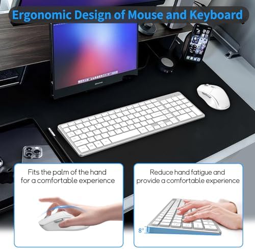 Ultra-Slim 2.4 G Wireless Keyboard with Numeric Keypad – Silent Ergonomic Design for Effortless Typing on PC & Mac, Plug-and-Play USB Receiver, Scissor Switch Technology for Enhanced Comfort and Speed