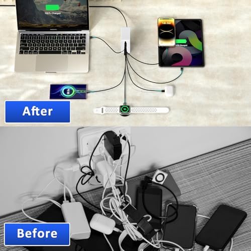 200 W Ga N 7-Port USB Fast Charger Hub – High-Speed Multi-Device Power Adapter for Mac Book, i Phone 15/16, DELL, and i Pads – Compact Charging Station with Smart Charging Technology for Enhanced Compatibility and Efficiency