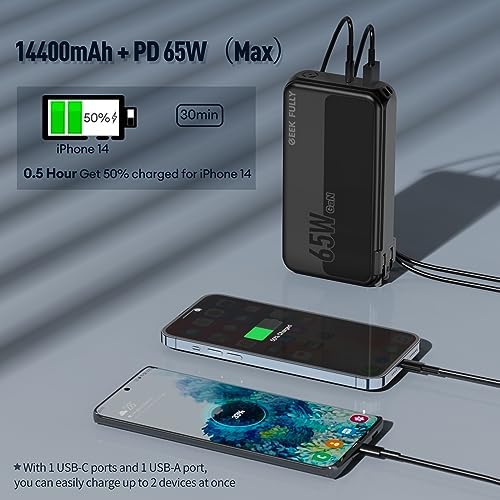 Ultimate 2-in-1 Portable Charger Power Bank with 14,400 m Ah Capacity & Ga N 65 W Wall Charger – Fast Charging USB-C Solution for Phones, Mac Book Pro/Air, Dell XPS, Pixel 7 – Unmatched Efficiency & Versatility for On-the-Go Power Needs