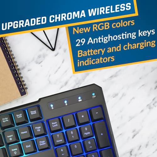 KLIM Chroma RGB Wireless Gaming Keyboard – Ultimate Performance with Long-Lasting Rechargeable Battery, Quick Typing & Water-Resistant Design for PC, PS5, PS4 & Mac – Elevate Your Gameplay with Stunning Backlighting & Enhanced Compatibility
