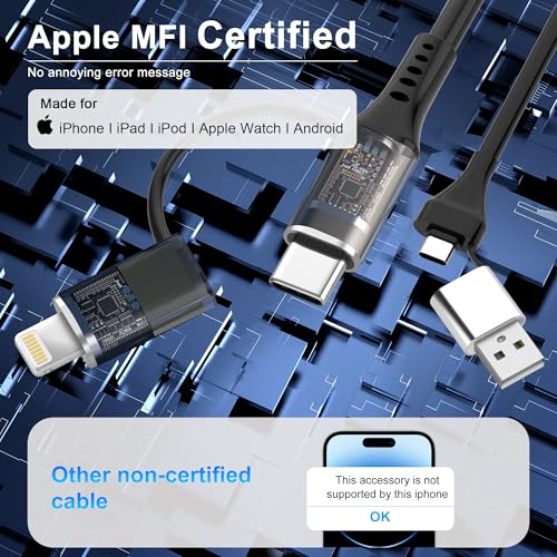 60 W Versatile 4-in-1 Coiled Charging Cable for Apple Car Play & Android Auto – USB to USB C and Lightning Connector for i Phone, Android Devices, i Pad & Laptops – 3 Ft Tangle-Free Design for Rapid Data Sync & Fast Charging – Durable Black Accessory for Seamless Connectivity