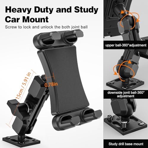 Heavy Duty Tablet Holder for Trucks – Versatile Drill Base Car Mount with Adjustable 5.91” Arm for i Pad Pro, Kindle Fire, and All 4.7-13.5” Devices – Ultimate Stability for Safe Driving and Hands-Free Use