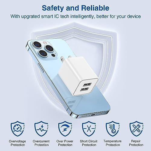 Ultra-Fast Dual Port USB Wall Charger with 10-Foot Lightning Cable – Apple MFi Certified i Phone Charging Solution, Perfect for i Phone 12/11/XR/Xs/8/7/6/SE/i Pad – Compact & Efficient Power Delivery for Home and Travel