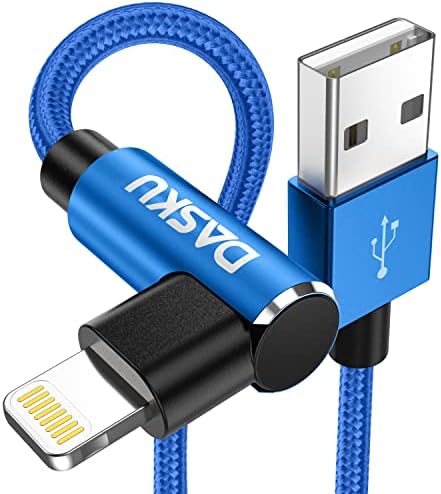 Dasku 3 FT 90-Degree USB C to Lightning Charging Cable – Fast 20 W Nylon Braided Cord for i Phone 14/13/Pro/12/Max/11/XS/XR/8/Plus – Ultimate Durability & Efficient Data Sync for Tight Spaces