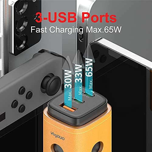 Premium 65 W Ga N USB-C Wall Charger with 3 Ports – Elegant Foldable Design in Genuine Leather for Fast Charging of i Phone 16/15/14/13/12, i Pad Pro/Air/Mini, Nintendo Switch, Mac Book/Air – Ultimate Compatibility & Portability for Tech Lovers