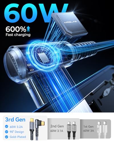 Experience Unmatched Charging Versatility with MRGLAS 4-Pack USB C to USB C Cables – 60 W Fast Charge, Right Angle Design, Perfect for i Phone 16 Pro Max, Samsung S25, and i Pad Pro – Durable Gold-Plated Connectors and Multiple Length Options (10 FT, 6.6 FT, 3.3 FT, 1.6 FT) for Seamless Connectivity and Enhanced Durability – Elevate Your Power Delivery Game with Nylon Braided Cables for Optimal Performance and Reliability