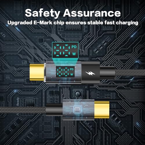 YACSEJAO 4 FT USB C Cable with LED Display – 100 W Fast Charging and High-Speed Data Transfer, Durable Nylon Braided Design for Universal Device Compatibility and Optimal Performance