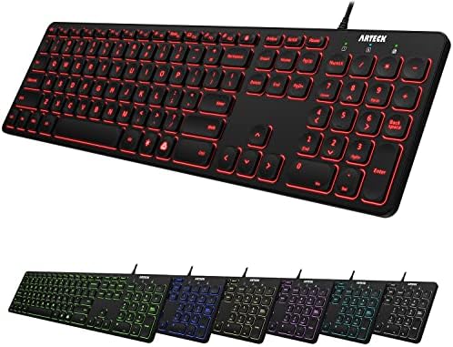 Transform Your Typing with Arteck’s Backlit USB Wired Full Size Keyboard – Ergonomic Design, Media Hotkeys, and Adjustable LED Lighting for Enhanced Productivity and Comfort on PC and Laptop