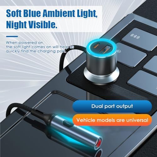Enhanced USB C Car Charger Adapter – Dual Socket Fast Charging Solution with PD QC 3.0 Technology for All Vehicles – Ultimate Compatibility and Efficiency for Mobile Devices – Ideal for Road Trips and Daily Commutes – Premium Quality Cigarette Lighter Charger with Lightweight Design