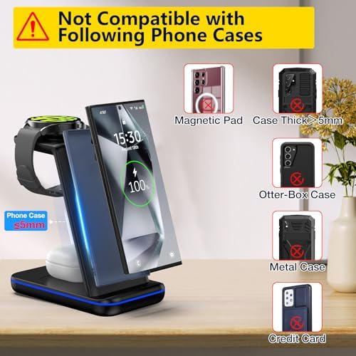 Efficient RELAXYO 3-in-1 Wireless Charging Station for i Phone 15-11, Apple Watch Series 9-4, and Air Pods 3/2/Pro – Fast, Compact Charger for Tech Enthusiasts & Travelers, Tidy Cable-Free Solution for Home and Office Use