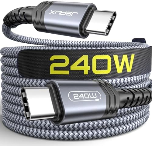 JSAUX 10 FT 240 W USB C to USB C Charging Cable – Premium Nylon Braided Fast Charger for Mac Book Pro, i Phone 16/16 Pro Max, Samsung Galaxy, Pixel – Enhanced Durability and Data Transfer Speeds – Ultimate Compatibility for Modern Devices