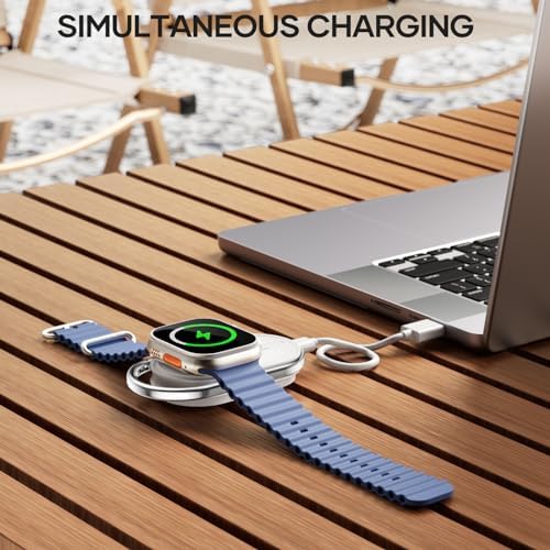 Compact Magnetic Power Bank for Apple Watch – Yo Fe W 1200 m Ah Portable Charger, Fast Wireless Charging Keychain for i Watch Series 9/8/7/6/5/4/3/2/SE/Ultra (Black) – Ultimate Travel Essential for Effortless Power Management