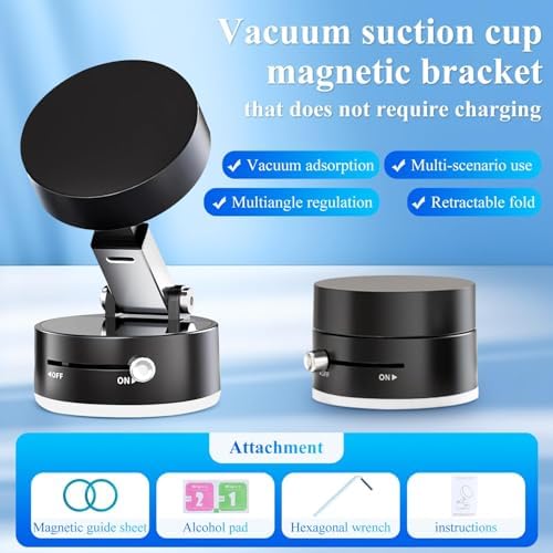 Vacuum Magnetic Suction Phone Holder, 2025 Foldable & Retractable Double-Sided Magnetic Phone Mount for Car, Mirror, Gym, and All Phones, Upgrade Suction Stand with Swivel – Enhanced Compatibility and Speed