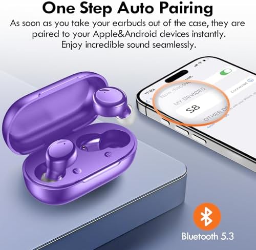Lanteso Bluetooth 5.3 True Wireless Earbuds – Lightweight Sports Headphones with 48-Hour Playtime, Deep Bass Sound, Built-In Mic for Hands-Free Calls, Stylish Purple Finish for Active Lifestyles – Exceptional Comfort and Immersive Audio Quality