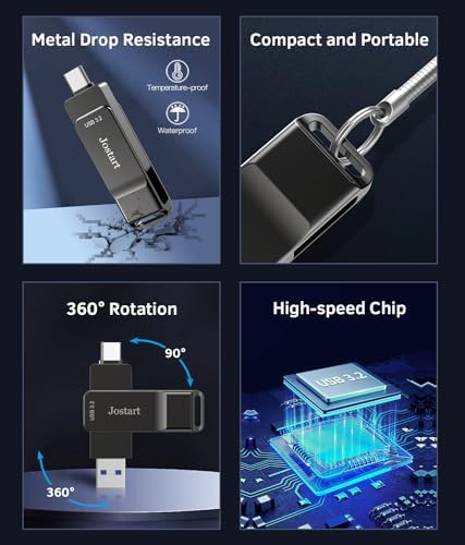 High-Speed 256 GB USB C Thumb Drive – Dual USB C & A Flash Drive for i Phone 15, PS4, Android, Windows & Mac – Lightning-Fast Data Transfer up to 1000 MB/s – Versatile External SSD for Gamers & Professionals