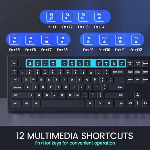 Upgrade Your Typing Experience with the Spill-Resistant USB Wired Keyboard – Low Profile Chiclet Keys, Large Number Pad, and Ergonomic Design for Enhanced Comfort and Speed – Perfect for Professionals and Home Users (Black)