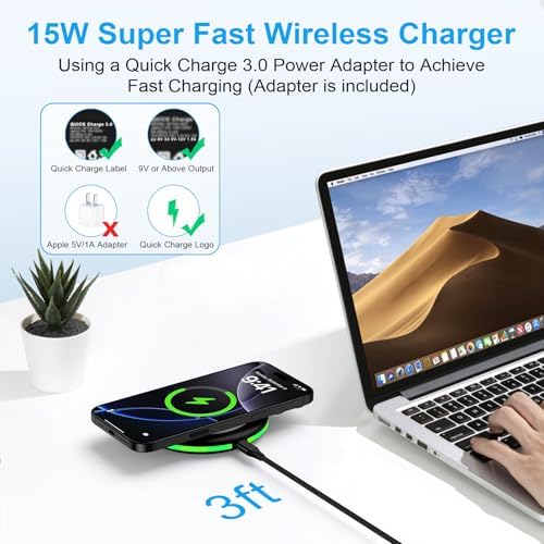 Ultra-Fast 15 W Wireless Charging Pad for Samsung Galaxy S25 Series and Google Pixel 9 – Sleek, Non-Slip Design with Quick Charge 3.0 Adapter – Charge Your Device Faster and Safer – Ideal for Nightstand Use and All Smartphone Cases – Compact and Portable Wireless Charging Station for Android and i Phone – Enhanced Stability with Silicone Surface – Overheat and Short Circuit Protection for Reliable Performance – Perfect for Home or Travel
