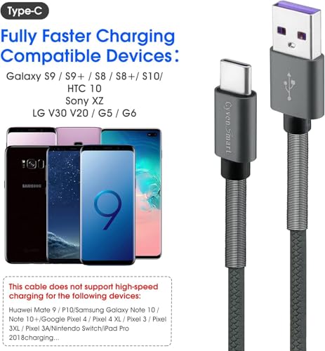 Cyven Premium 10 ft USB C Fast Charging Cable – 3-Pack High-Speed Type C Charger for Android Devices, Compatible with Samsung Galaxy S10, S9, S8 Plus – Enhanced Durability and Flexibility for Everyday Use