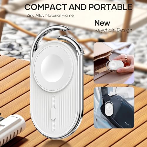 Compact Magnetic Power Bank for Apple Watch – Yo Fe W 1200 m Ah Portable Charger, Fast Wireless Charging Keychain for i Watch Series 9/8/7/6/5/4/3/2/SE/Ultra (Black) – Ultimate Travel Essential for Effortless Power Management